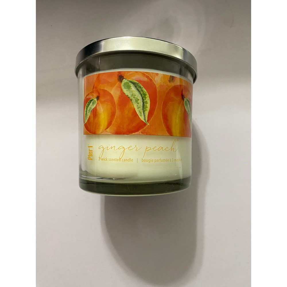 Pier 1 Ginger Peach‎ 3 Wick Scented Candle Glass Jar With Lid